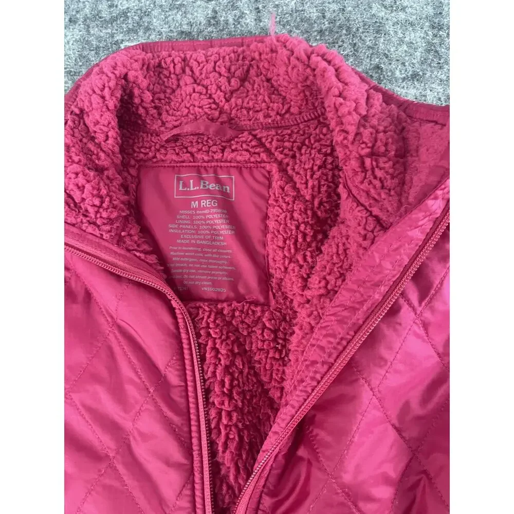LL Bean Jacket Women’s Medium Pink Windbreaker Pockets Lined Fur N313